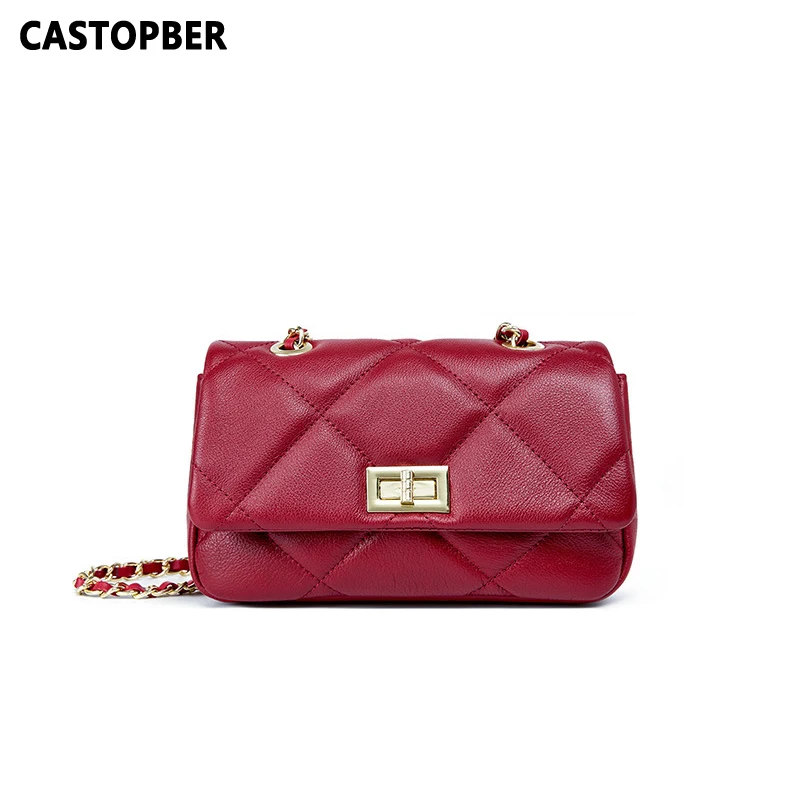 

Fashion Cow Genuine Leather Metal Chain Strap Bag Women Quilted Shoulder Handbags Ladies Crossbody Bags Soft High Quality Brand