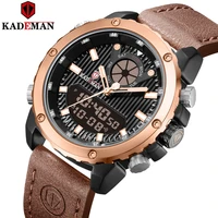kademan men watches dual movement luxury brand led digital quartz sports waterproof leather strap male wrist relogio masculino