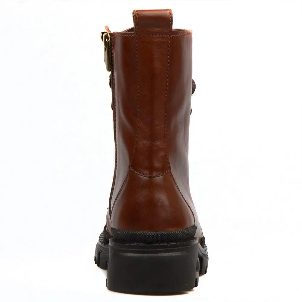 Ботильоны женские коричневые на шнуровке из натуральной кожи