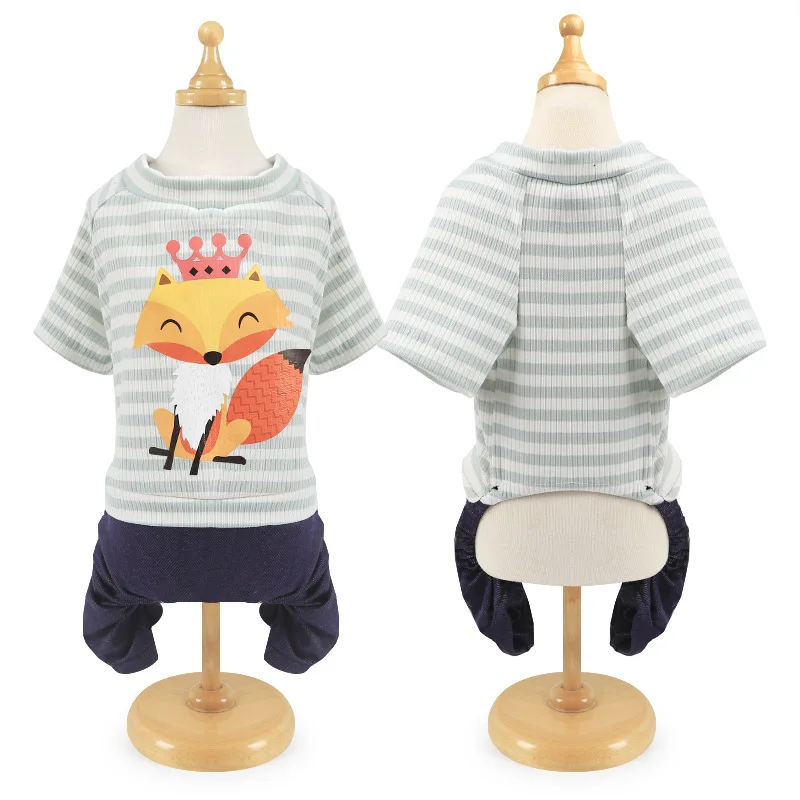 Cute Animals Pet Clothes Dog Outfit For Small Medium Dogs Pajamas Stripe Four-legged Jumpsuit Denim Pants Puppy Costume 10E | Дом и сад