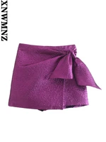 xnwmnz women shorts women skort with bow 2022 new high waist shorts female fashion elegant front knot skirt shorts harajuku