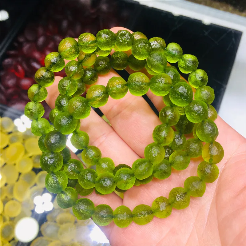 8 мм Moldavite Чешский метеорит ударный стеклянный браслет натуральный грубый камень