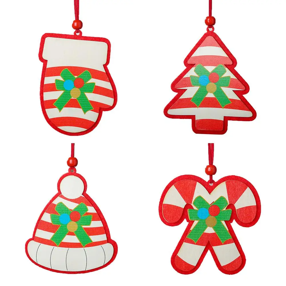 Рождественские деревянные подвесные перчатки с принтом шляпа елочные украшения
