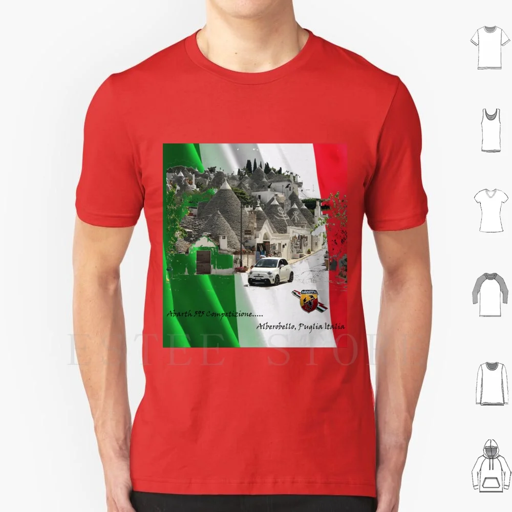 Фото Abarth 595 Italia T Shirt DIY Big Size 100% Cotton Abarth 500 595 Competizione Italy Puglia Ancient Trulli Tuned №1