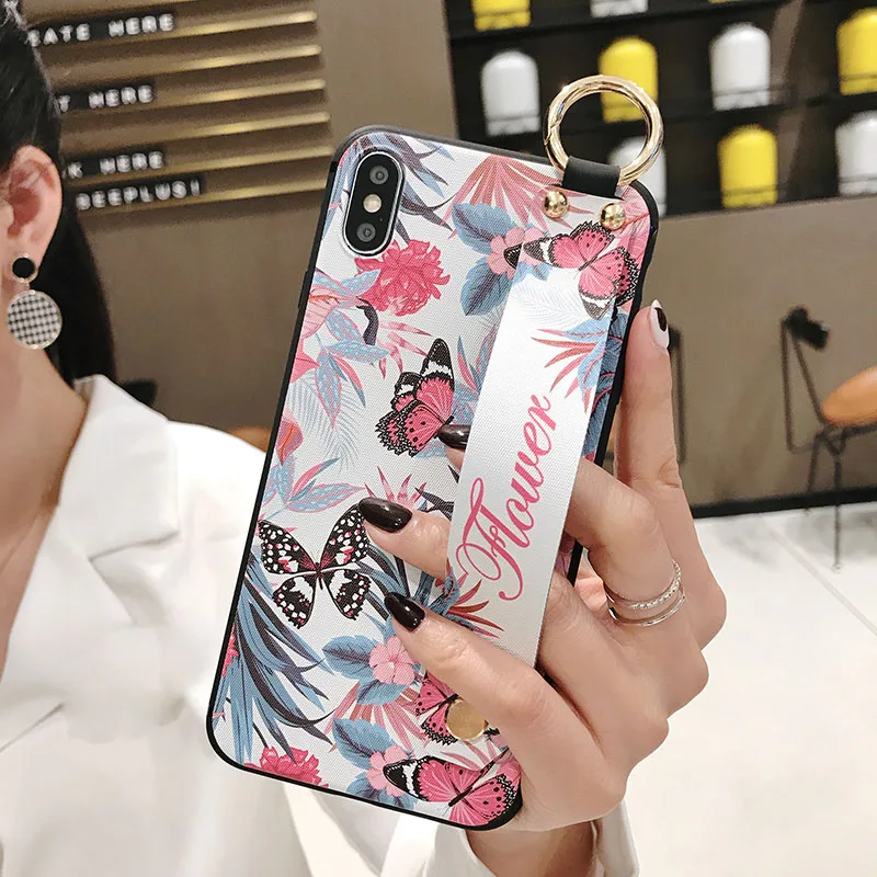 4 Чехол с ремешком на запястье для iphone 11 Pro XS Max X XS XR, мягкая задняя крышка из ТПУ с кольцом на палец для iphone 7, 8, 6, 6s Plus, 5S, SE, подставка - Цвет: 4