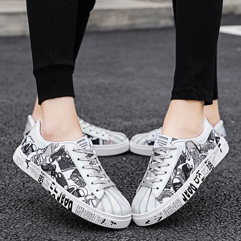 

Thick-soled Increased Women's Sports Shoes Women 2021 Female Hand-painted Graffiti Casual Shoes Outdoor Lace-up Walking Shoes