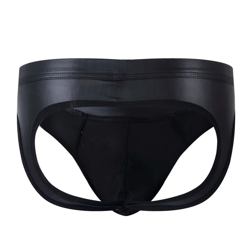 

PU Leather Men Thongs G-Strings Jockstrap U-convex Pouch with chain Gay Underwear Open Butt Thongs Stage Clubwear Panties