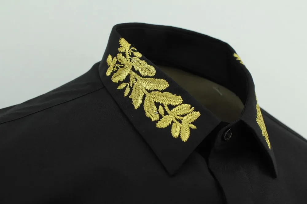

Shirts Men Luxury Brand Long Sleeve Cotton Mens Dress Shirts Fashion Gold Thread Embroidery Slim Fit Shirts Man Plus Size