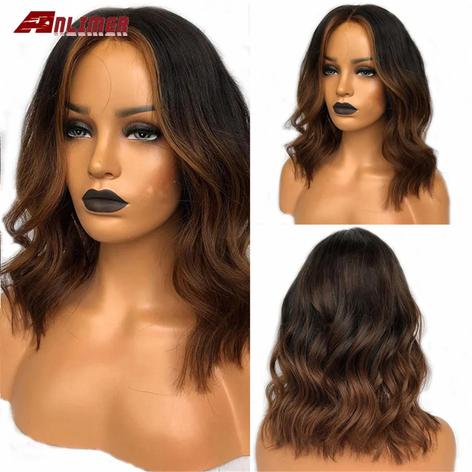 

Anlimer Short Wave Medium Aubum Color Lace Front Remy Human Hair Wigs With Baby Hair Brazilian 1b/30 Bob Cut Wig For Black Woman