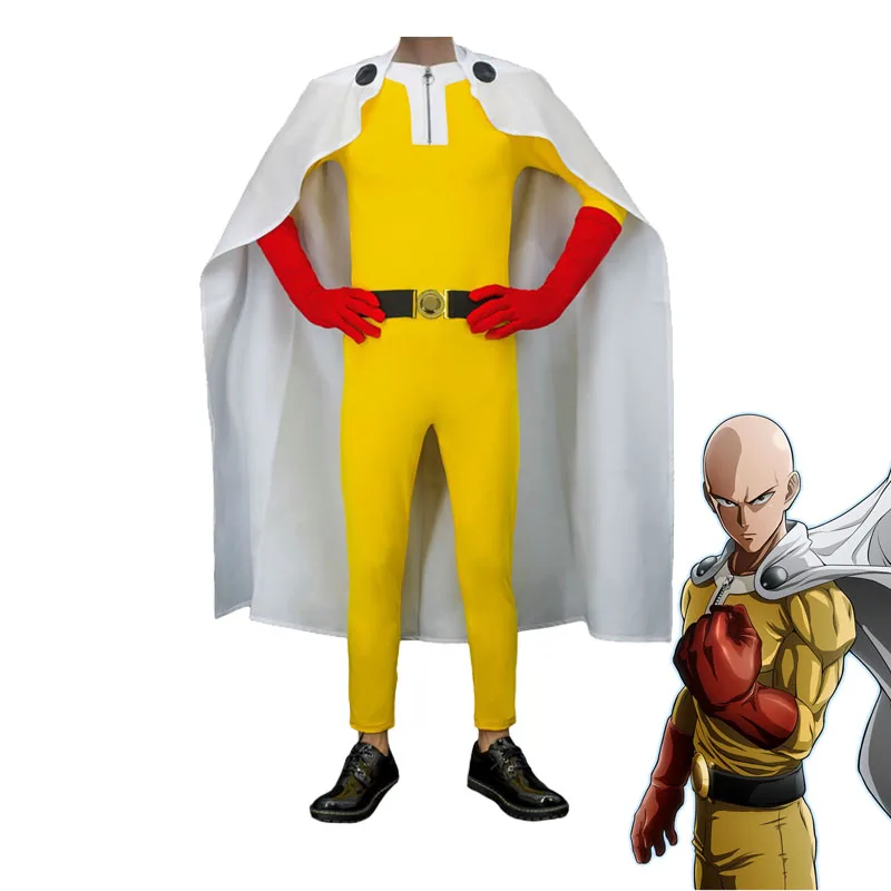 

Anime Costume One Punch Man Saitama Cosplay Tights and Cloak Unisex Jumpsuit Pluvial Sensei Saitama Combat Uniform Suits
