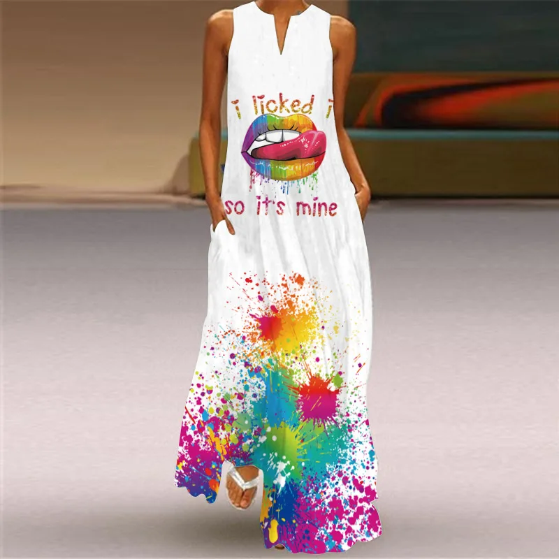 

Butterfly Printed White Dress 2021 Casual Breathable Long Dresses Summer Woman Sleeveless Girls Beach Maxi Dress Women