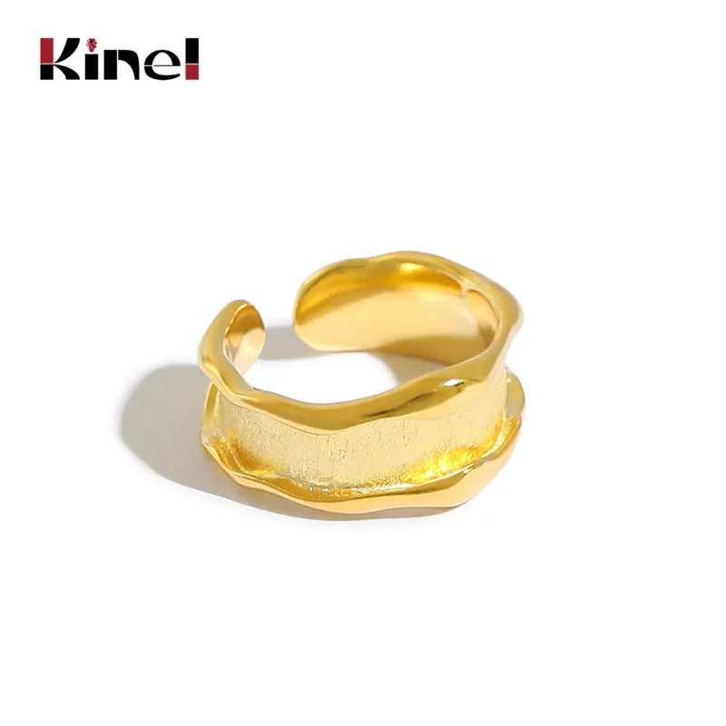 

Kinel Authentic 925 Sterling Silver Wave Pull Wire Adjustable Rings for Women Wedding Jewelry 18K Plating Real Gold Ring