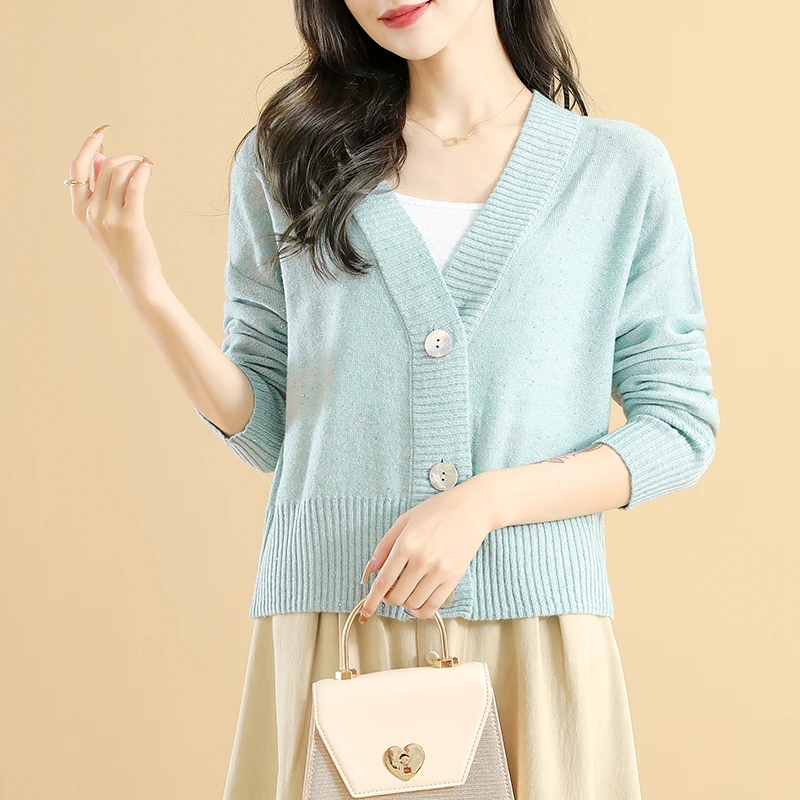 

100% pure wool knitted cardigan women's long sleeve v-neck loose plus size fashion warm cashmere sweater coat.