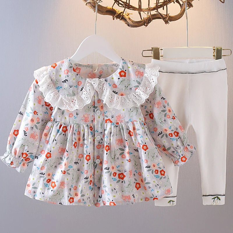 

Baby Girl Clothes Set 2021 New Autumn Long Sleeve Floarl Print Shirt + Leggings 2-Piece Cute Toddler Baby Clothes Outfit 0-24M
