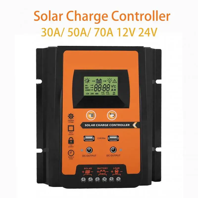 

MPPT/PWM Solar Charge Controller 12V 24V Solar Panel Battery Regulator 2 USB Port LCD Display 30A 50A 70A Portable Dropship New