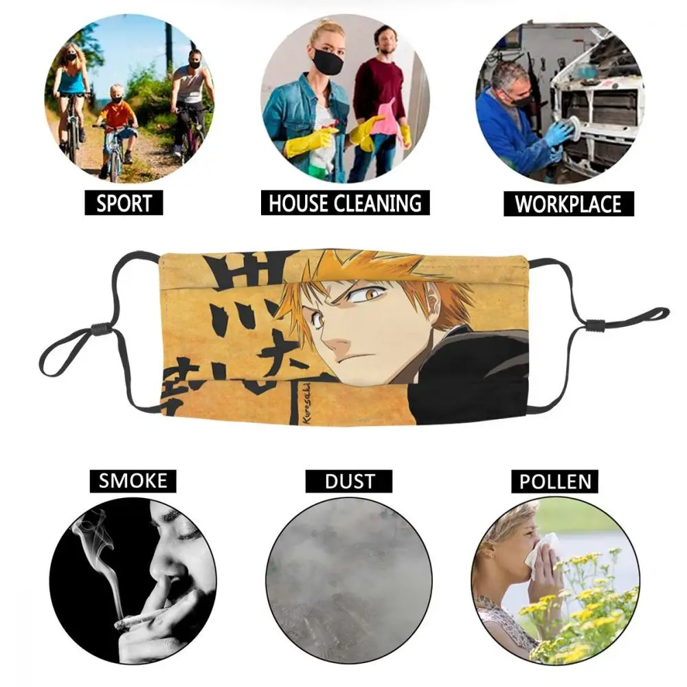 

Bleach Ichigo Kurosaki Reusable Men Face Mask Japanese Anime Manga Dustproof Protection Cover Respirator Mouth Muffle
