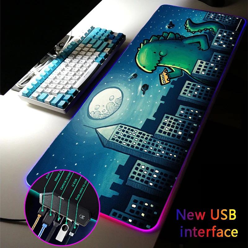 

MRGLZY Cute Cartoon RGB Mouse Pad Multi-interface Four USB Docking Dock USB Hub MousePad Gaming Peripheral Accessories Desk Mat