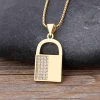 hot sale fashion design lock shape copper zircon pendant cute necklace gold color chains women trendy choker neck jewelry gift