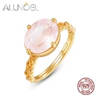 Женские кольца ALLNOEL из розового кварца 925 пробы с овальным натуральным розовым кварцем, регулируемые позолоченные серебряные ювелирные изделия, подарки, дизайн Bijoux 2022
