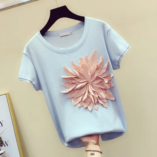 

Women's T-shirt Summer Short Sleeve T-shirt Gils Ladies New Stereo Flowers Shirt T-shirts Tees Tops Nancylim Harajuku