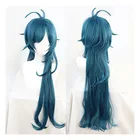 Парик для косплея мужчин Genshin Impact Kaeya, длиной 80 см, чернильно-синий парик, термостойкий костюм для косплея из синтетических волос Peluca, парик аниме + шапочка для парика
