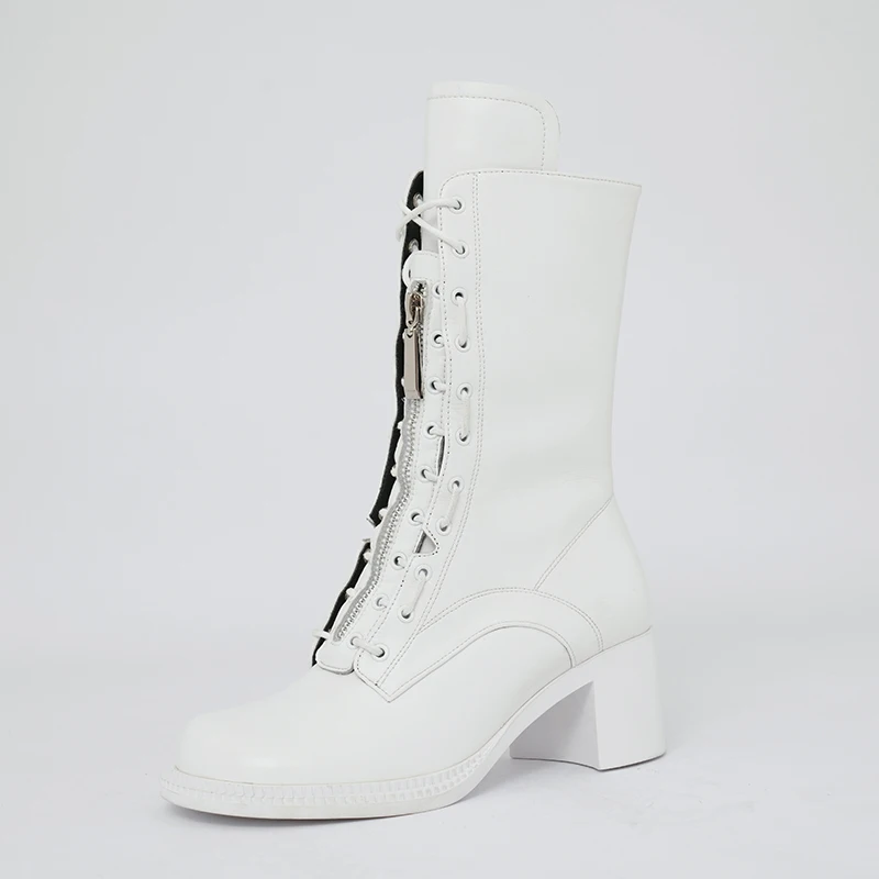 

EshtonShero ankle boots women shoes 2020 Winter Med Heel leather Female Round Toe women booties Zipper women boots Size 3-8