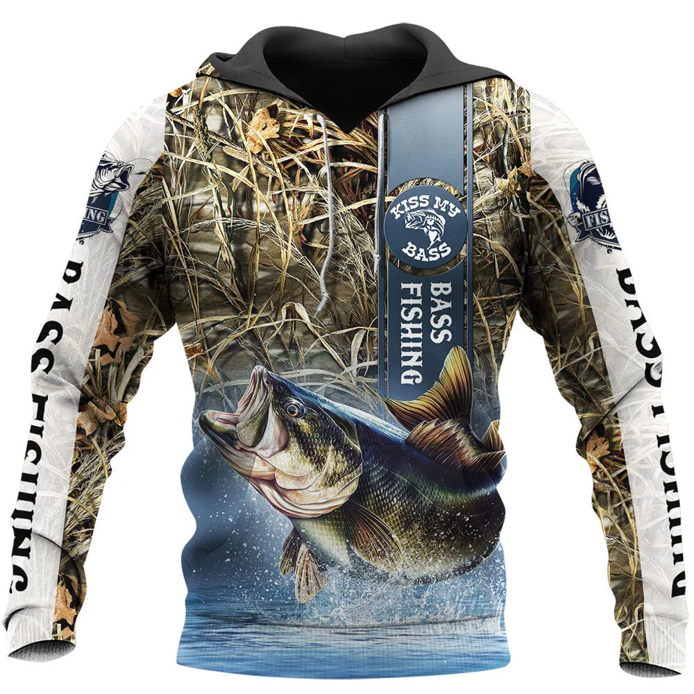 

Новинка, толстовка с объемным принтом для ловли окуня, толстовка с капюшоном на молнии, модная повседневная толстовка унисекс в стиле хип-хо...