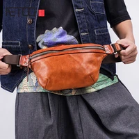 aetoo lightweight mens waist bag first layer leather handmade chest bag mens trendy leather retro diagonal bag