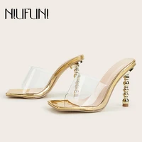 pvc transparent womens slippers metal plating gourd heels summer sexy sandals size 43 clear slip on simple slides shoes fashion