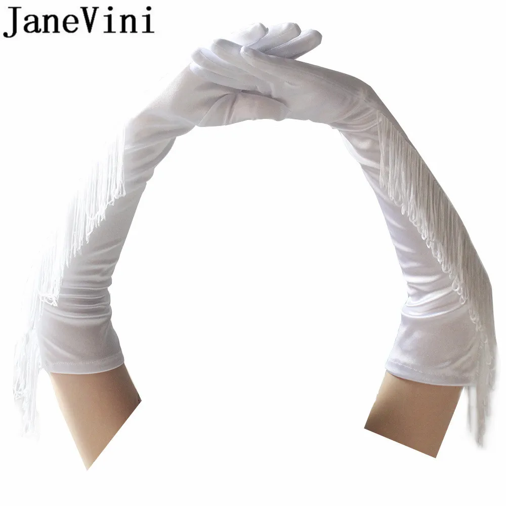 Черные атласные перчатки jaevini белые женские длинные свадебные с кисточками