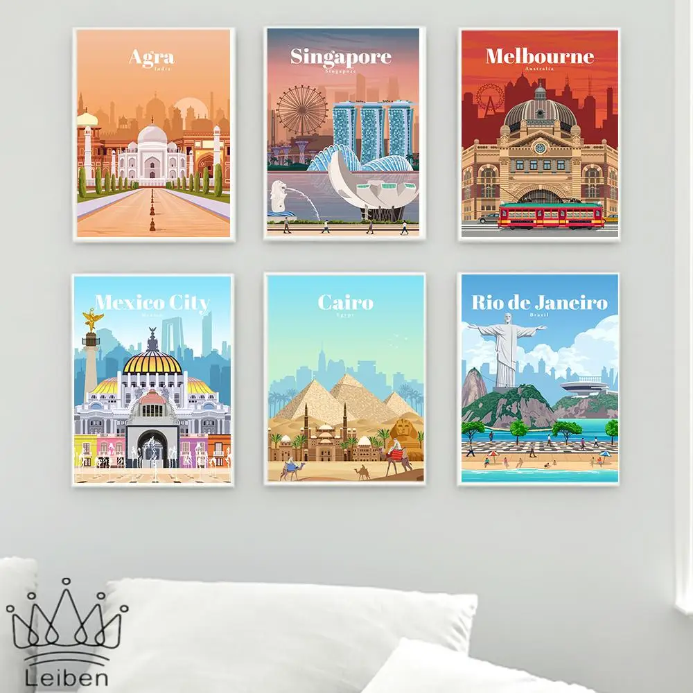 Плакат с изображением туристического пейзажа из мультфильмов картина для дома