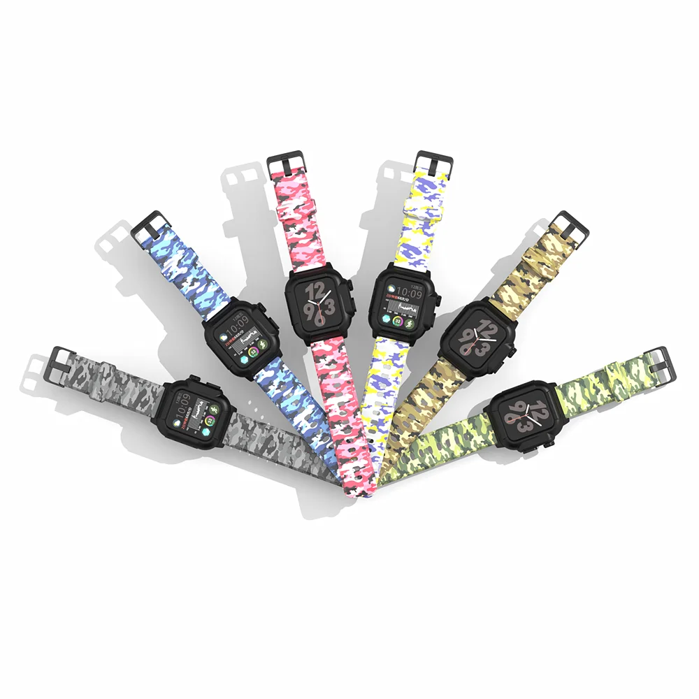 

For Apple Watch Band 6 5 4 3 2 SE 44/40/42mm Camouflage Sport Bracelet Waterproof Case+Silicone Strap Cover for iWatch Series 6