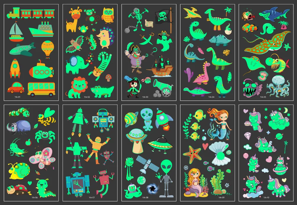 10 шт./компл. наклейки для временных татуировок детей блеск тату Водонепроницаемый Хэллоуин одежда сна из