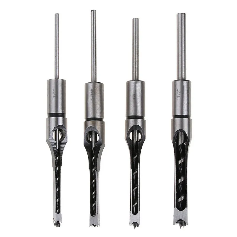 

4PCS HSS Twist Drill Bits Woodworking Drill Tools Kit Set Square Auger Mortising Chisel Drill Set