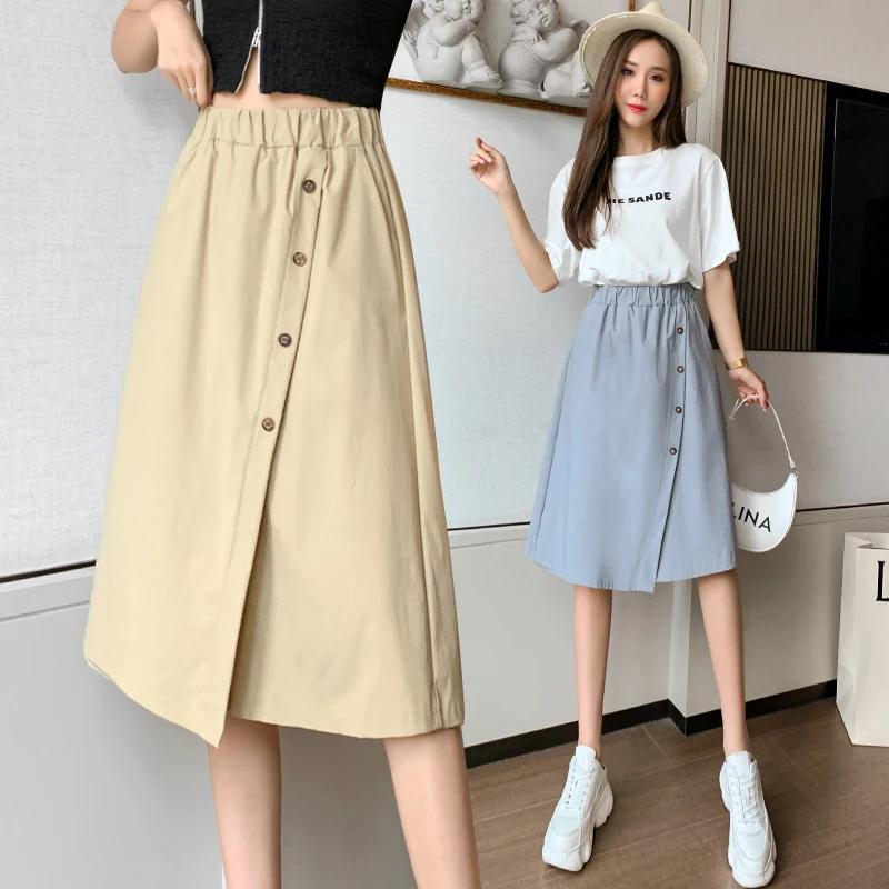 

Wide Leg Pants Women 2021New Korean Single Breasted High Waist Skirts Pants Female Casual Elastic Waistline Loose Trousers