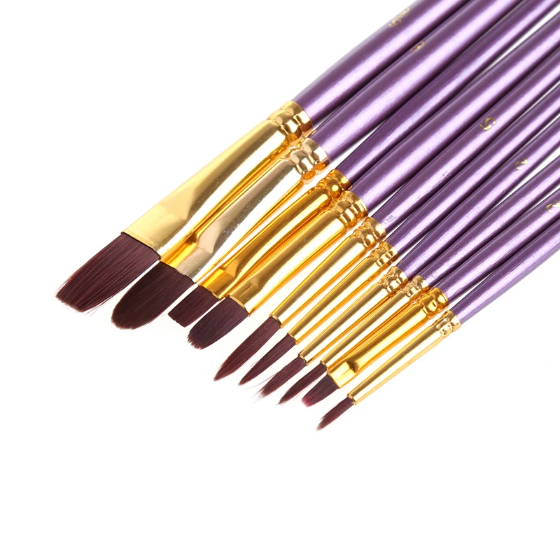 

10Pcs Artist Paint Brush Set Nylon Hair Watercolor Acrylic Oil Painting Drawing R91A