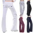 Женские однотонные спортивные брюки, эластичные брюки для йоги на пуговицах с несколькими карманами, повседневная женская одежда, длинные брюки полной длины, 2021