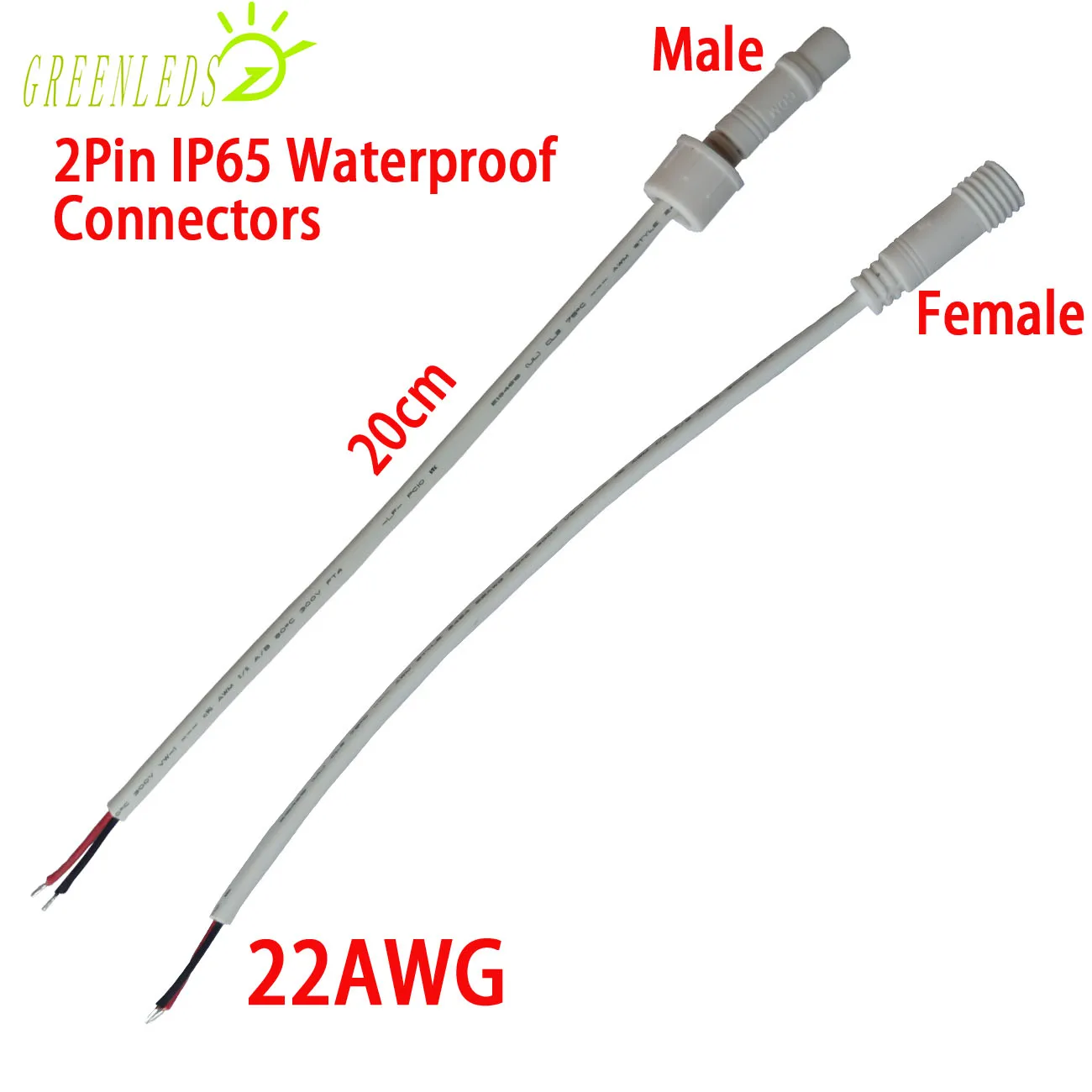 

10pcs Female+10pcs Male 2pin White Color IP65 Waterproof Cable Connectors for Single Color LED Light with High Quality