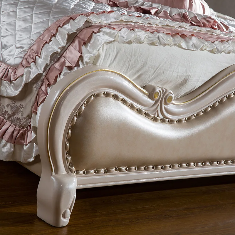 Современный европейский твердой древесины кровать 2 человек модная кожаная