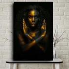 Черная и Золотая африканская Обнаженная женщина индийская картина маслом на холсте плакаты и принты Скандинавская картина на стену для гостиной