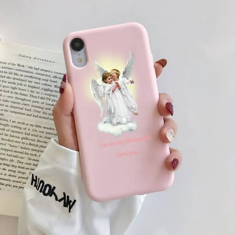 

Retro oil painting little angel Phone Case For iphone 11 Pro Max X XS Max XR Solid Candy Color Shell For iPhone 7 8 6 6S Plus