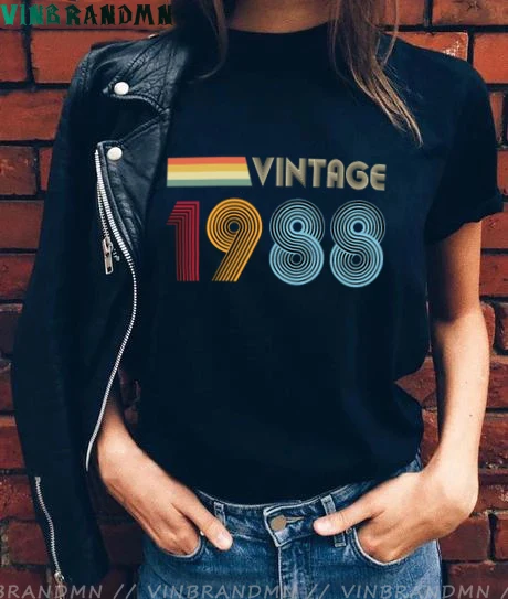 

Женская Винтажная футболка, в стиле 80-х, подарок на 33 день рождения, Классическая футболка, сделано в 1988, 1988
