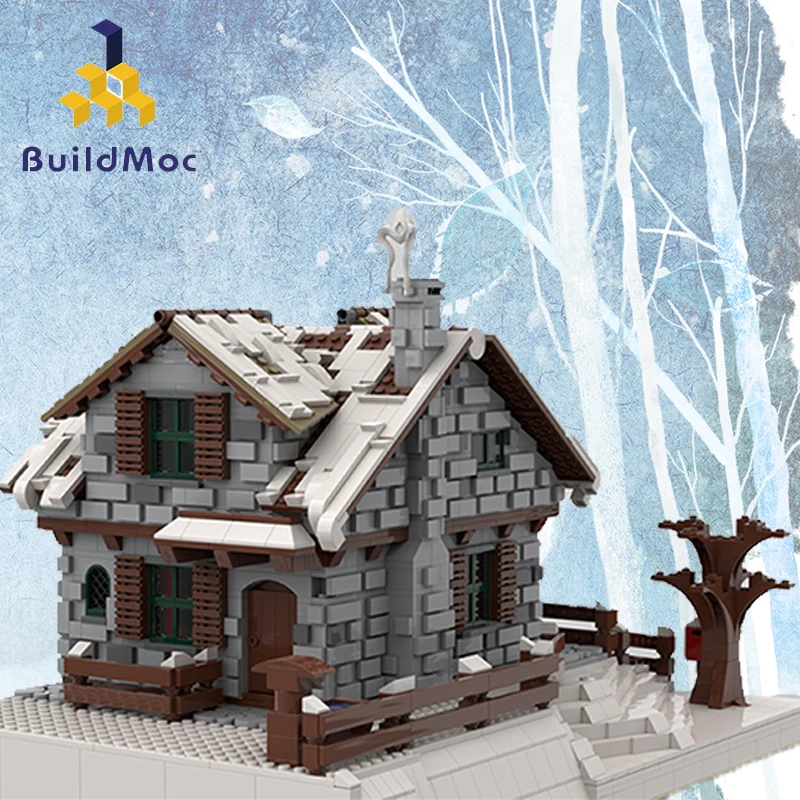 

BuildMoc Winter Christmas Series Winter Cottage Forest Cabin Christmas Chalet Assembled Building Block Model Children's Toy Gift