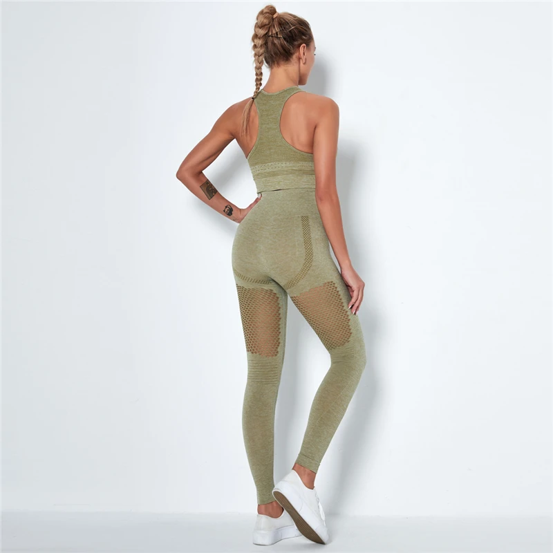 

Seamless Yoga Set Women Fitness Clothing Sportswear High Waist Gym Leggings+Push Up Sport Bra 2 Piece Sports Suits
