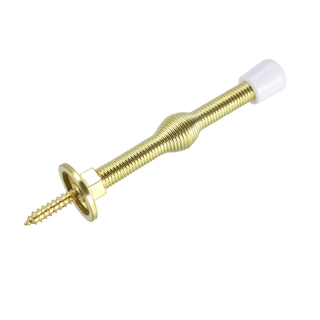 

uxcell Door Stoppers 75mmL Flexible Metal Screw-in Spring Stops with White Rubber Bumper Gold Tone 4Pcs