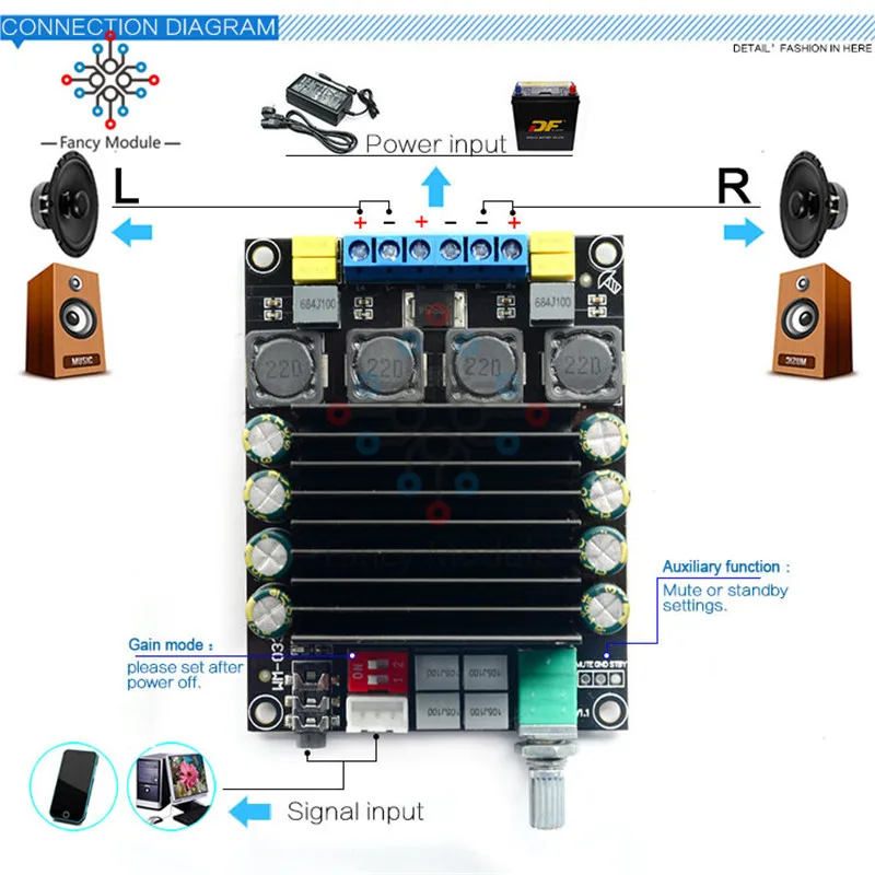 Цифровой усилитель аудио доска TDA7498 Мощность 2 0 класса D усилители