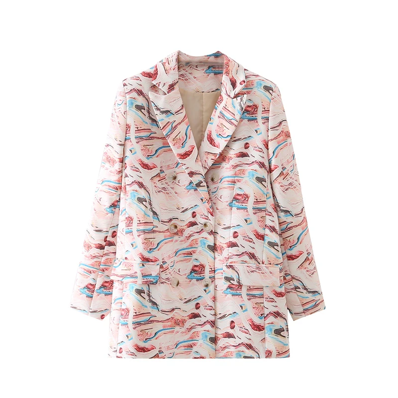 

Autumn New Fashion Tide Coat Long Sleeve Double Breasted Turn-down Collar Printing Loose Blazer Women