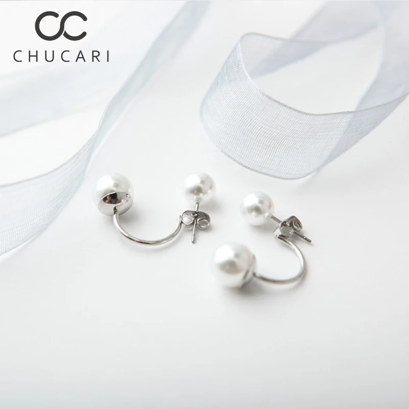CHUCARI, новинка, модные, хит, посеребренные, Двухсторонние серьги, ювелирные изделия, хрустальный шар, серьги-гвоздики, искусственный жемчуг, серьги для женщин