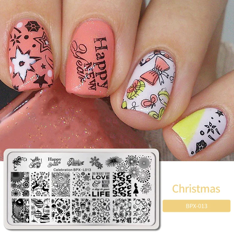 Christmas Day4 BORN PRETTY дизайн ногтей штамп штамповка шаблон цветок геометрии любовь DIY маникюр изображение пластины из нержавеющей стали дизайн ногтей трафарет - Цвет: Christmas Day4