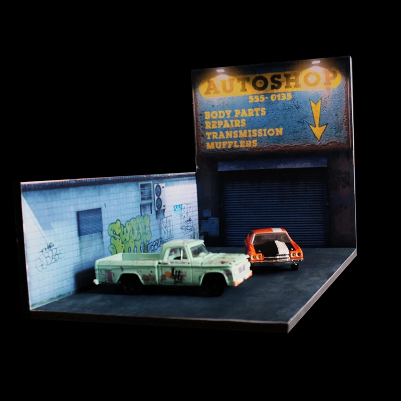 

New 1:64 Car Model Diorama American Corner Scenery Photo Background Parking Display